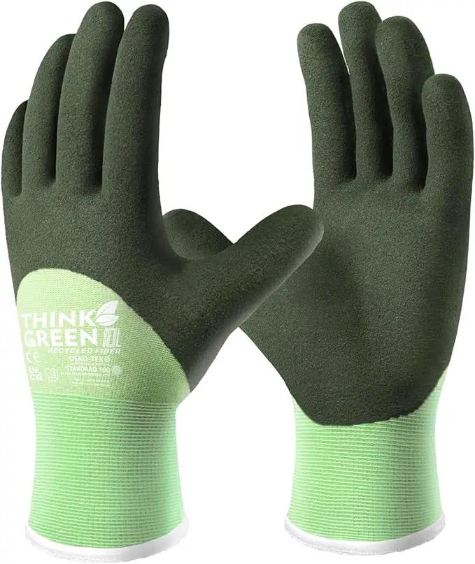 COOLJOB Thick Fleece Lined Winter Thermal Warm Freezer Work Gloves, 100% Recycled Polyester Base with Non-Slip Grip, Windproof for Cold Weather, 1 Pair, Large, Green by GreenHaven Gardens