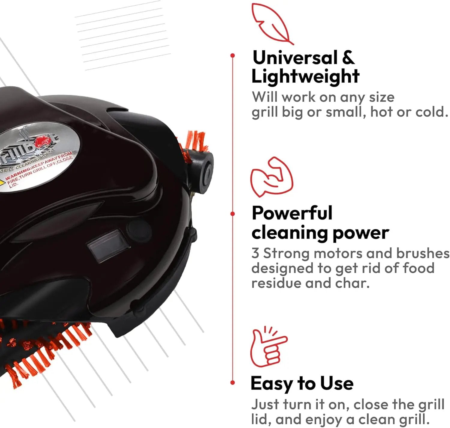 Grillbot Automatic Grill Cleaning Robot with Nylon Brushes, BBQ Grill Cleaner, Grill Brush, Grill Scraper, BBQ Accessories (Red Grillbot + Carry Case) by GreenHaven Gardens