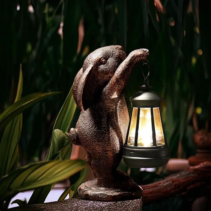 Garden Statues Rabbit with Solar Lantern,Lawn Garden Decor Outdoor Statue for Patio, Balcony, Yard Ornament,Ideal Rabbit Housewarming Gifts & Birthday Gifts for Grandma Mom Women by GreenHaven Gardens