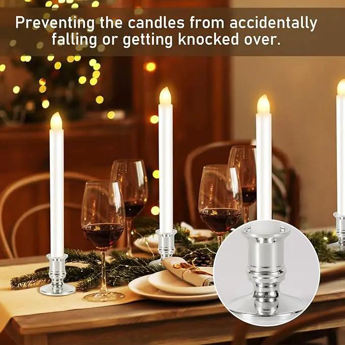 8 Pack Christmas Window Candles, Battery Operated with Timer Remote, LED with Candle Holders Suction Cups, Flickering for Christmas Decorations, Silver by GreenHaven Gardens