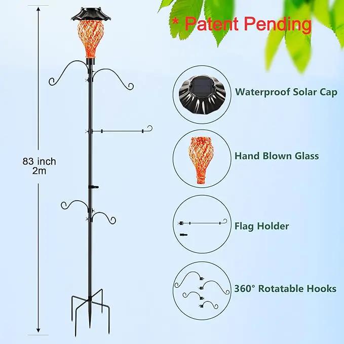 Solar Shepherds Hooks with Hand Blown Glass Lamp, Decorative RGB Lights, 4 Hooks & 1 Flag Holder, Heavy Duty Stand for Hanging Hummingbird Feeder, Bird Feeder, Plant, Garden Path Light (Red) by GreenHaven Gardens