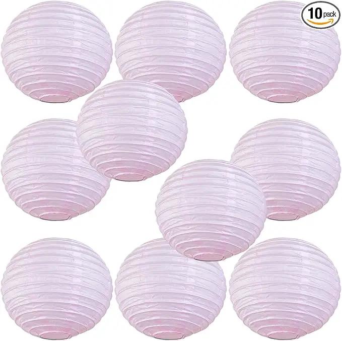 WYZworks - Round Paper Lanterns 10 Pack (Light Pink, 14") - Hanging Paper Lanterns Lamp for Wedding, Birthday, Party and Home Decorations with 8", 10", 12", 14", 16" Option by GreenHaven Gardens