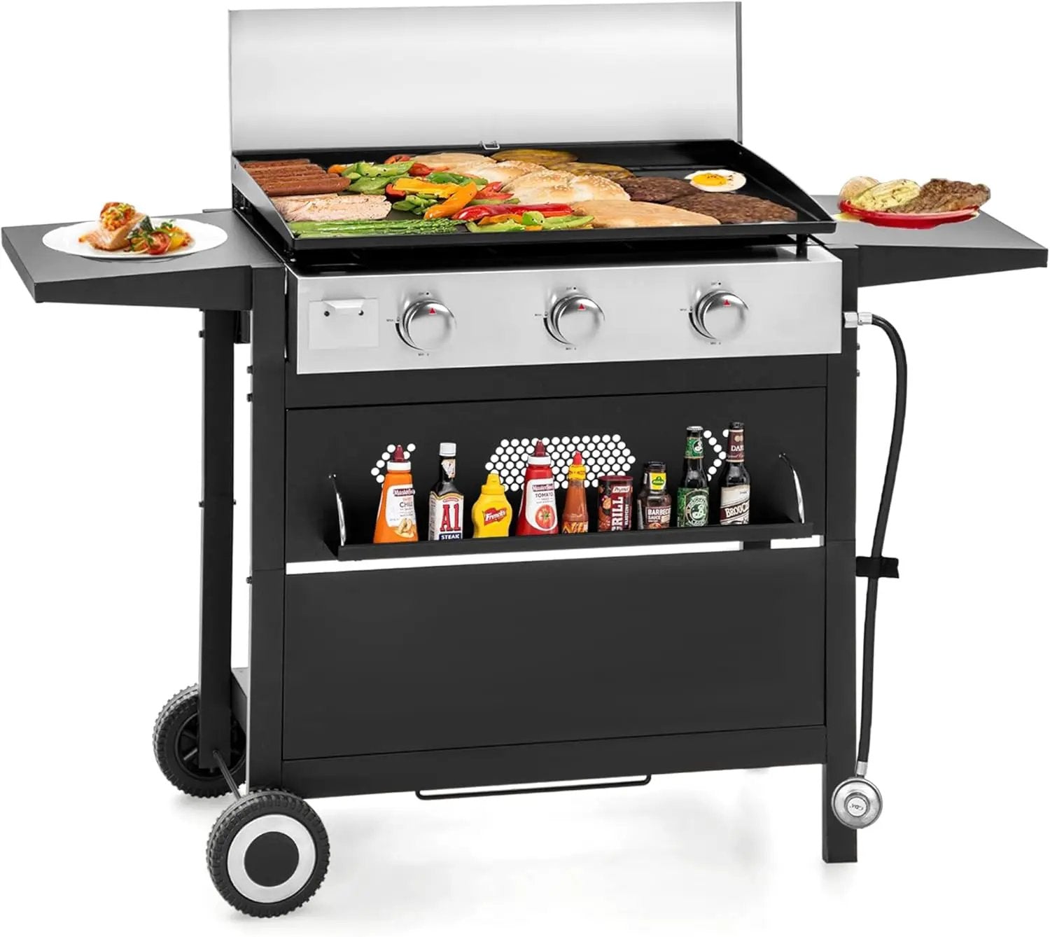GREEN PARTY 3 Burner Propane Gas Griddle with Removable Standing Cart, Convertible to Tabletop Design, 27 inch Flat Top Grill for Outdoor Cooking Camping Tailgating Barbecue by GreenHaven Gardens
