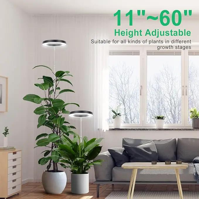 LORDEM Plant Grow Light, Full Spectrum Plant Light for Indoor Plants, Brightness Adjustable LED Growing Lamp with Auto On/Off Timer 4H/8H/12H, Height Adjustable, 2 Packs of Black by GreenHaven Gardens