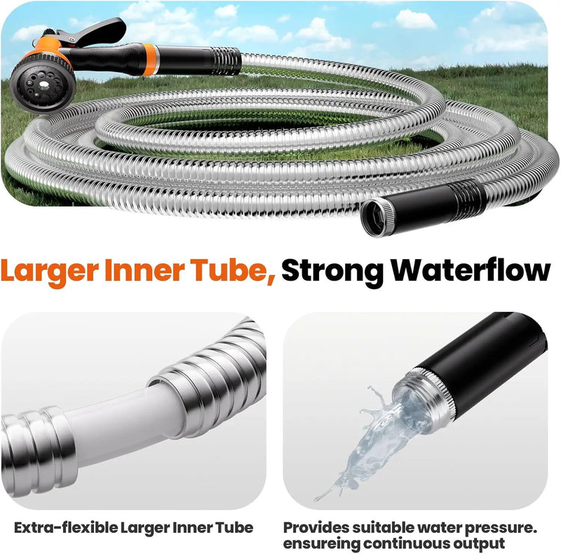 Garden Hose 50 FT, Flexible Metal Hose with 10 Function Nozzle, Kink Free, Lightweight, Durable, Crush Resistant Fitting, Easy to Coil, Puncture Proof Hose for Yard, Rv, 600 PSI 2025 New by GreenHaven Gardens