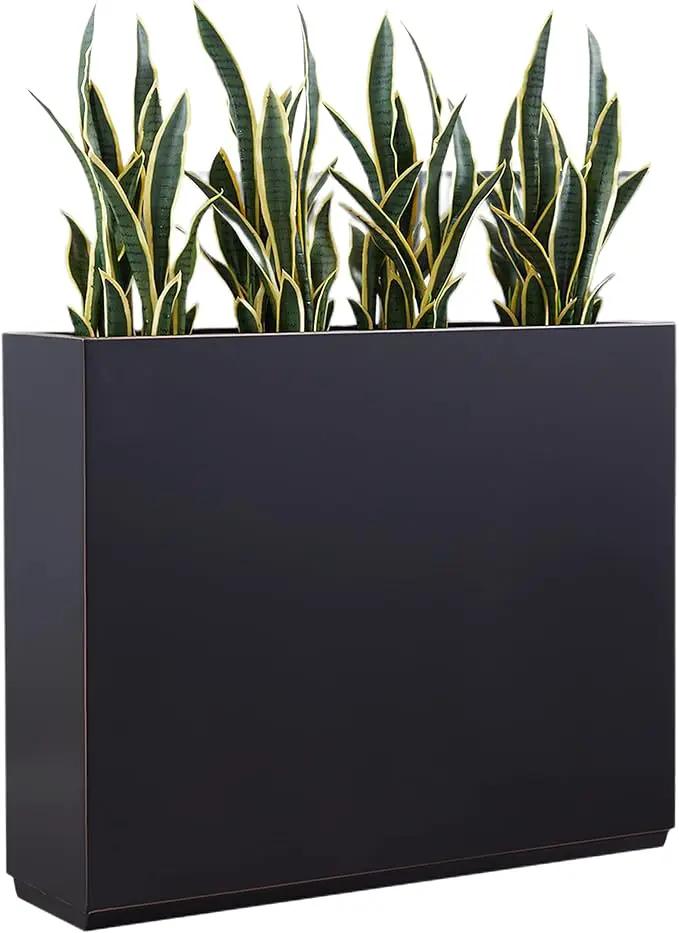 Metallic Heavy Planter for Outdoor Plants, 38Lx10Wx30H Inches Tall and Long Metal Divider Planter Box with Hand Brushed Gold Edge for Outside & Indoor, No Assembly (Black) by GreenHaven Gardens