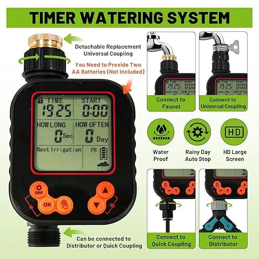 Garden Drip Irrigation Kit, 100ft Black Hose, 360° Pure Copper Closeable Nozzle, Patio Misting Plant Watering Sprinkler, Faucet Separator, Sprinkler Hose Adapter (28 360° nozzles + 28 T-connectors) by GreenHaven Gardens