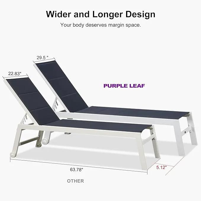 PURPLE LEAF Outdoor Chaise Lounge Set Oversize Adjustable Sunbathing Recliner Extra Wide Lounge Chairs with Side Table for Poolside Beach Outside Patio Aluminum Chaise Lounger Navy Blue by GreenHaven Gardens