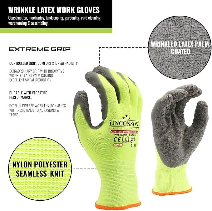 linconson 12 Pack Safety Performance Series Construction Mechanics Wrinkle Latex Work Gloves by GreenHaven Gardens