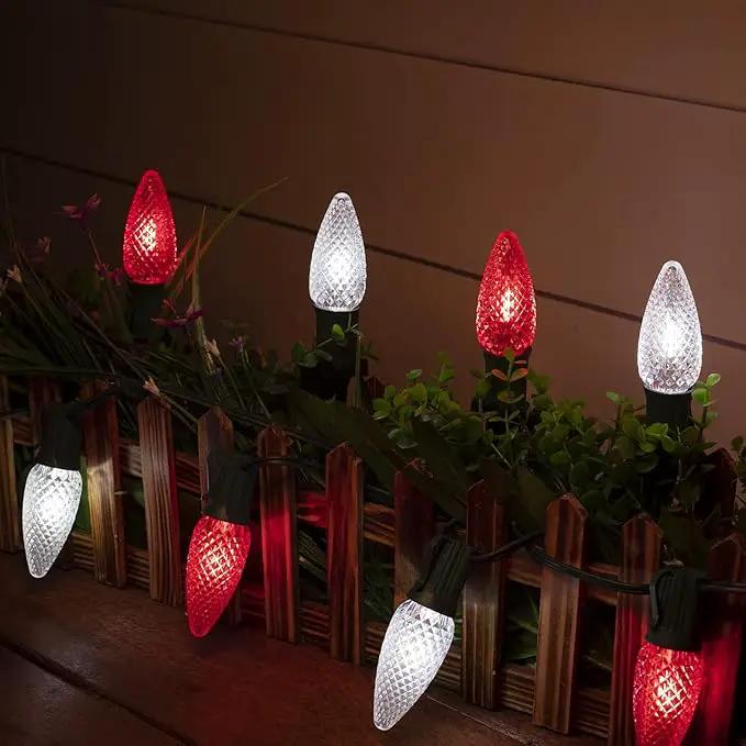 C9 LED Christmas Lights Outdoor with Stakes, 25.7 Feet 20 LED C9 Strawberry String Lights, Connectable Shatterproof Pathway Lights Marker for Path, Lane, Patio, Xmas Holiday Decorations, Red and White by GreenHaven Gardens