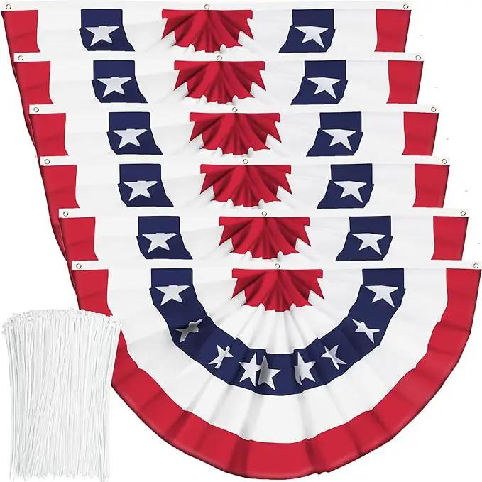 USA Pleated Fan American US Bunting Flag Patriotic Half Fan Banner With Canvas Header and Brass Grommets for 4th of July Memorial Day Indoor Outdoor Decoration (6, 2x4 Feet) by GreenHaven Gardens