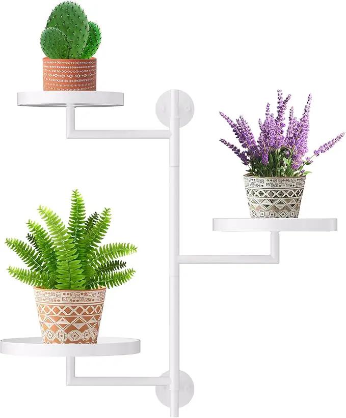 WIndow Rotating Plant Stand Shelf Indoor Black Metal Floating Shelves 3-Tier Wall Mount Plant Holders for Living Room Wall Planter Modern Home Decor for Gardening by GreenHaven Gardens