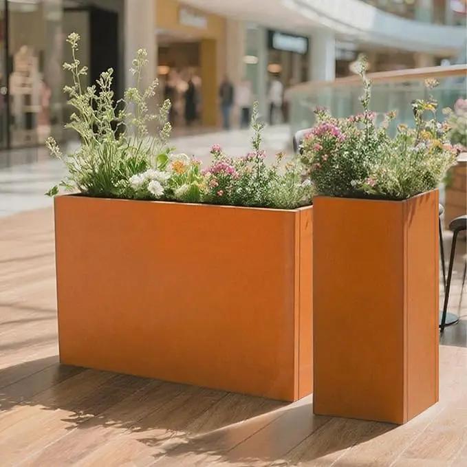 Corten Steel Metallic Heavy Planter for Outdoor Plants 24"x10"x24" Metal Planter Spliced Flower Pot with Partitions for Outside,Indoor,Garden (Corten, 24 * 10 * 24) by GreenHaven Gardens