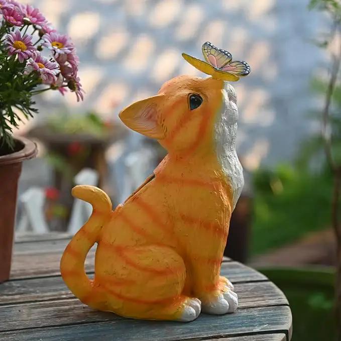 Cat Garden Figurines Outdoor Decor Solar Statue with LED Lights for Patio Lawn Yard Art Decoration Housewarming Garden Gift by GreenHaven Gardens