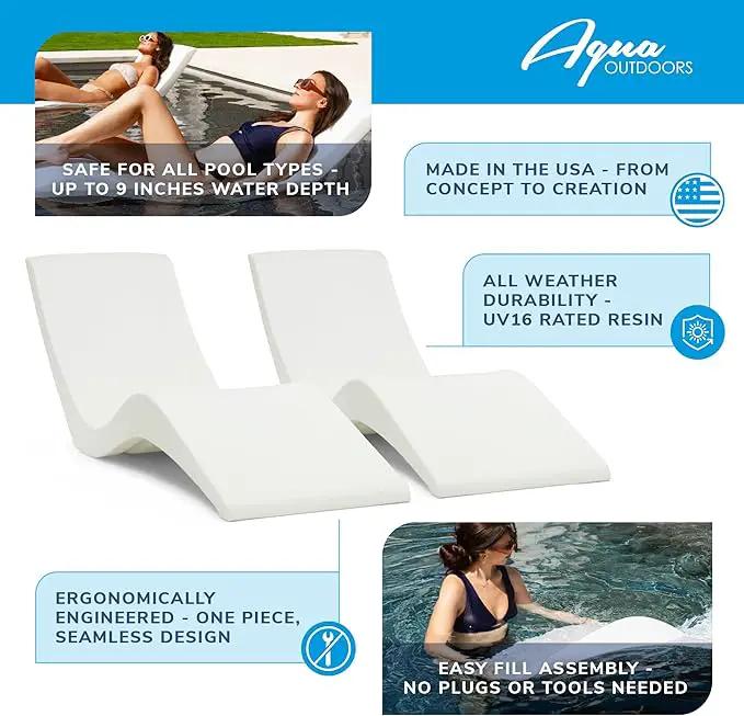 Aqua Outdoors Pool Chaise Lounge Chairs for Ledge & Shelf, Water-Weighted Pool Lounger for Depths Up to 9”, No Screw Plugs & Tools Needed, Classic White Ledge Lounger, Set of 2 by GreenHaven Gardens