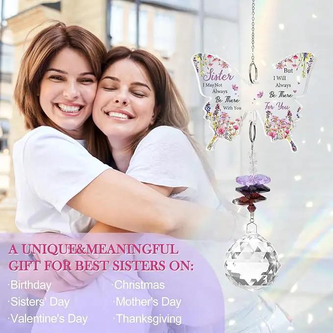 Sister Gifts, Valentines Day Gifts for Sister, Gifts for Sister Crystal Suncatcher, Mother's Day Birthday for Sister, to My Sister Gifts Hanging Butterfly Crystal Suncatcher Ornament by GreenHaven Gardens
