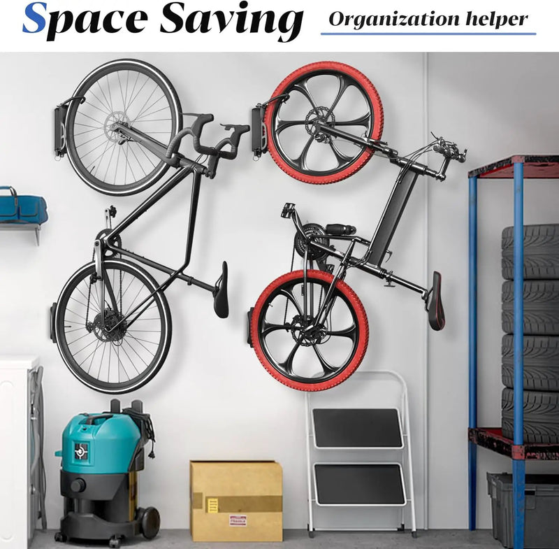 Goovilla Swivel Bike Wall Mount 2 Pack, Space Saving Bike Hangers for Garage with Screw and Easy Installation, Metal Vertical Bike Rack Wall Mount Holds up to 66.2lbs with No-scratch Protection, Black by GreenHaven Gardens