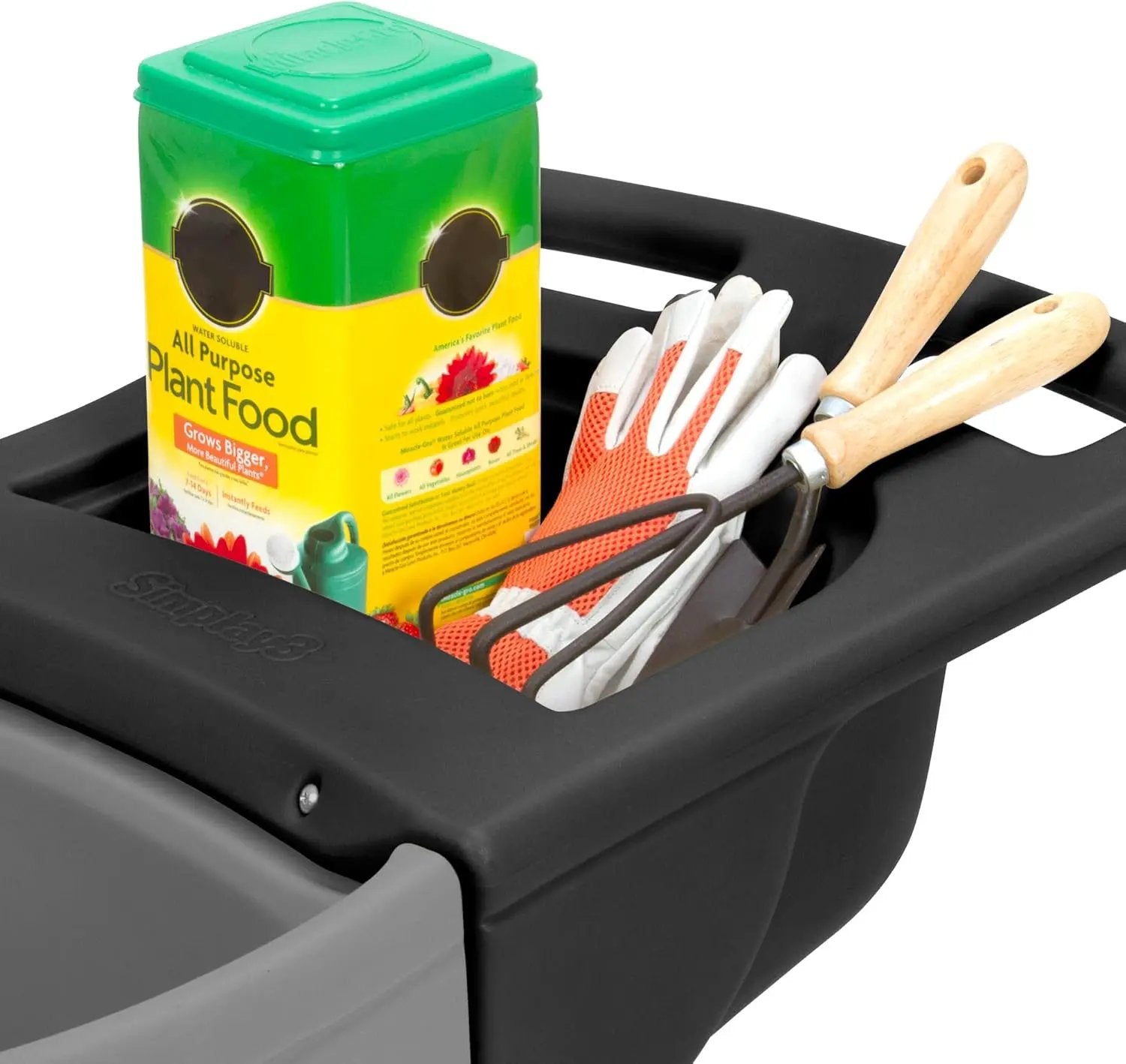 Simplay3 Easy Haul Durable Wheelbarrow with Garden Tool Storage Tray - Large Easy Turn Wheels - Gray - Made in USA by GreenHaven Gardens