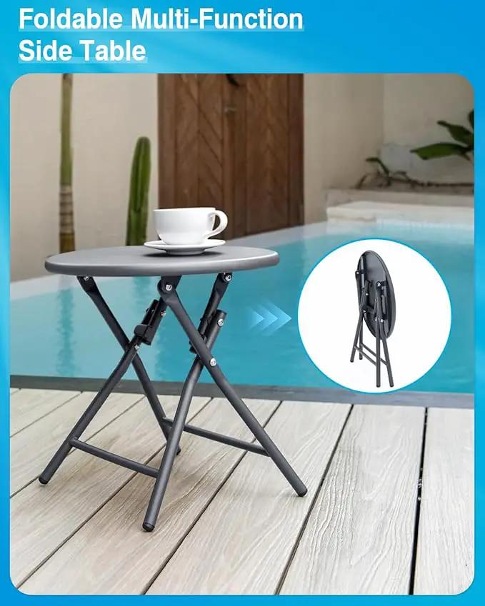 Aluminum Chaise Lounge Chair Outdoor, Foldable Patio Lounge Chair 2 Sets with Table Assemble-Free, Pool Lounge Chairs with 5 Adjustable Backrest, Outdoor Lounge Chairs for Outside Poolside Brown by GreenHaven Gardens