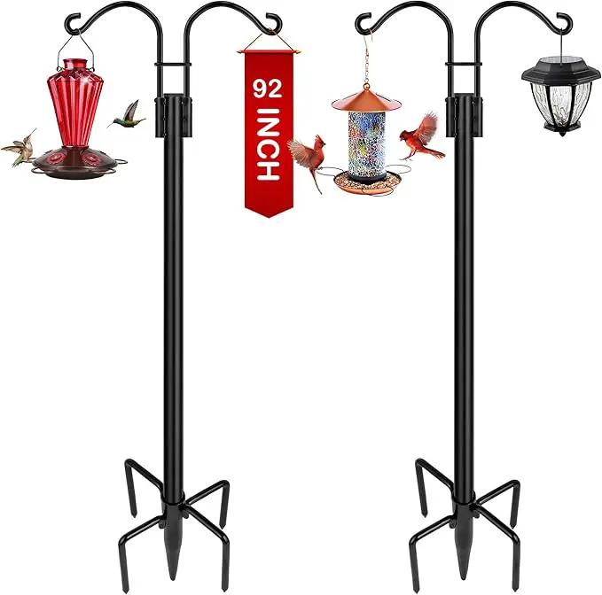 XDW-GIFTS Double Shepherds Hooks for Outdoor, 2-Pack Heavy Duty Garden Pole for Hanging Bird Feeder, Plant Baskets, Solar Light Lanterns, Garden Plant Hanger Stands with 5 Base Prongs by GreenHaven Gardens