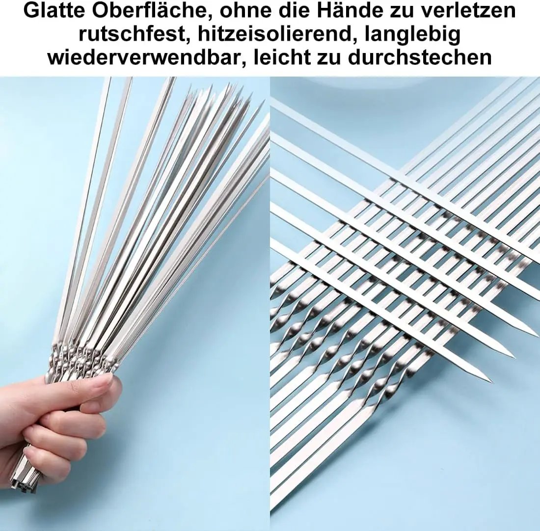 304 Stainless Steel 13.2" Long Flat Barbecue Skewers,20PCS/40PCS BBQ Kebab Skewers with Portable Metal Storage Tube,Reusable for Grilling Barbecue Kitchen Party and Outdoor Cooking (40PCS) by GreenHaven Gardens