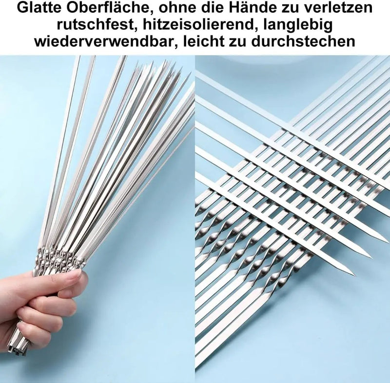 304 Stainless Steel 13.2" Long Flat Barbecue Skewers,20PCS/40PCS BBQ Kebab Skewers with Portable Metal Storage Tube,Reusable for Grilling Barbecue Kitchen Party and Outdoor Cooking (40PCS) by GreenHaven Gardens