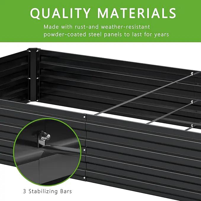 2PCS 12x4x1FT Galvanized Raised Garden Bed Kit,Vegetable Boxes-Rectangle Metal Flower Box,Large Planter Raised Beds Outdoor Garden for Planting,Fruit,Herb-Black by GreenHaven Gardens