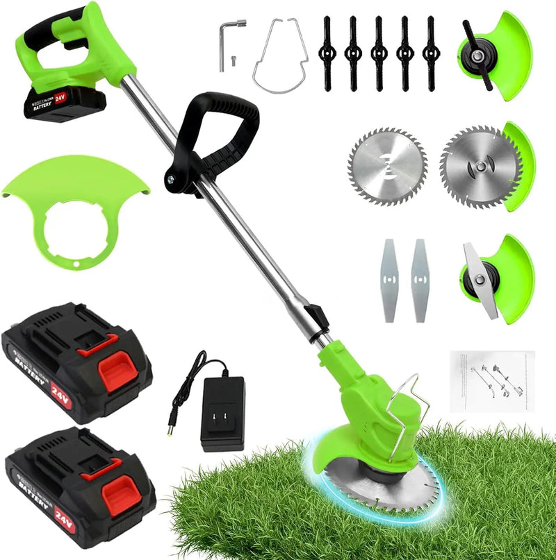 ALSO GO Electric Weed Wacker Grass Trimmer, 3 in 1 Weed Eater Battery Powered, Cordless Trimmer with 2pcs 24V Batteries, Stringless Lightweight Lawn Edger Brush Cutter for Lawn Garden Yard by GreenHaven Gardens
