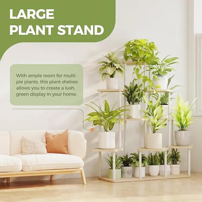 Bamworld Large Plant Stand Indoor, 9 Tier Tall Metal Plant Shelf for Multiple Plants, Tiered Flower Stand for Patio Garden Balcony Living Room Bedroom(White) by GreenHaven Gardens