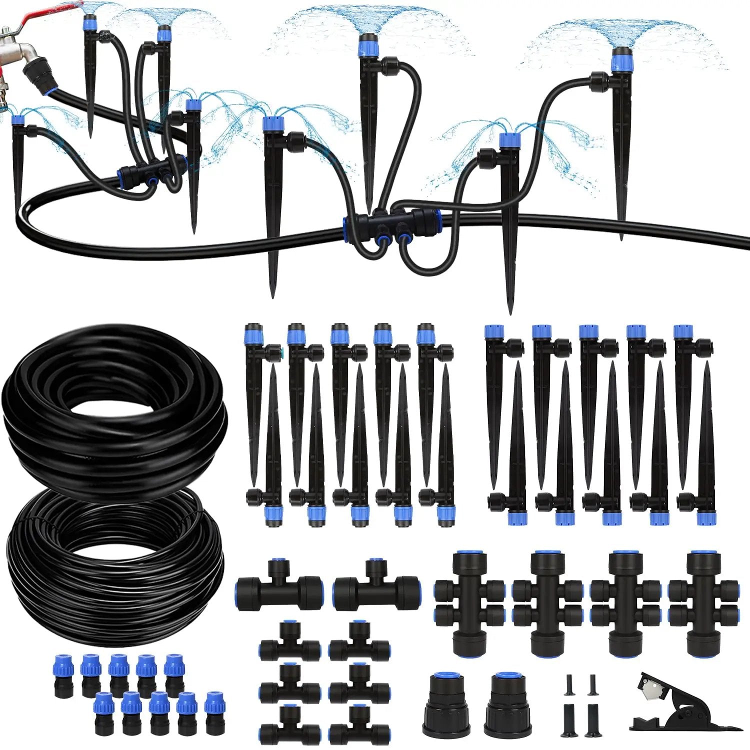 Breeze Touch 230ft Quick-Connect Drip Irrigation System, Automatic Garden Watering System with 1/2" & 1/4" Fast-Lock Tubing - Adjustable Nozzles & Sprinklers for Garden,Greenhouse, Lawn,Potted Plants by GreenHaven Gardens