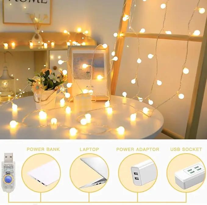 Globe String Lights 65.6 Ft. 120LEDs 8 Modes with Remote,USB Fairy Lights Plug in,Waterproof LED String Lights for Indoor Outdoor Bedroom Party Wedding Garden Christmas Tree Decor,Warm White by GreenHaven Gardens