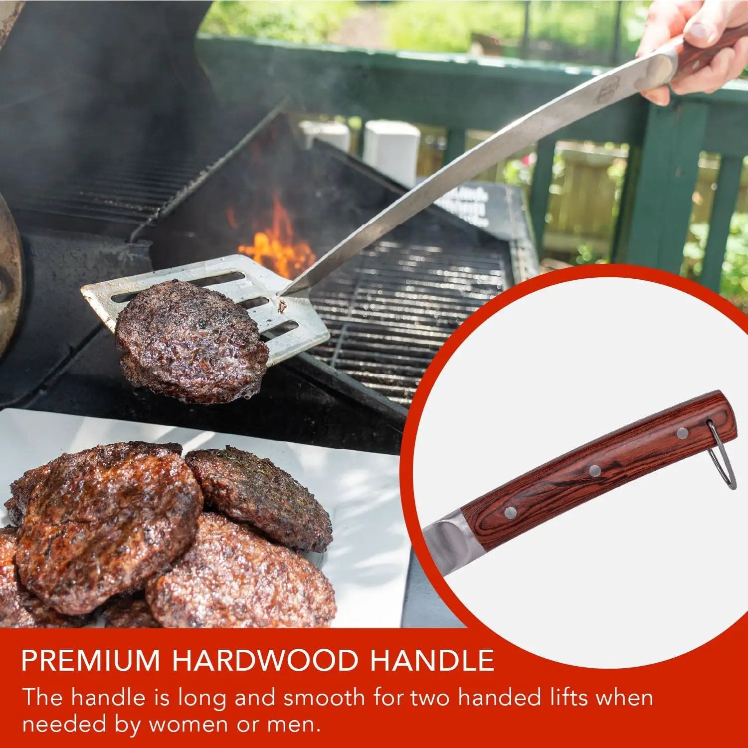Grill Spatula 24-inch Super Long for Grilling Barbecue Griddle and Fire Pit Extra Strong Curved Neck Premium Hardwood Handle Large Stainless Steel Blade For BBQ Outdoor Kitchen and Grilled Food by GreenHaven Gardens