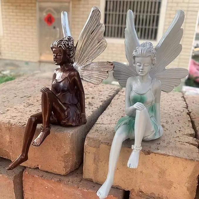 Angel Figurine Outdoor Garden Fairy Statue, 9 ''Garden Sculpture Resin Angel Craft Home Table Ornaments for Lawn Yard Art Porch Patio Decorations Christmas Housewarming Garden Gift (White) by GreenHaven Gardens