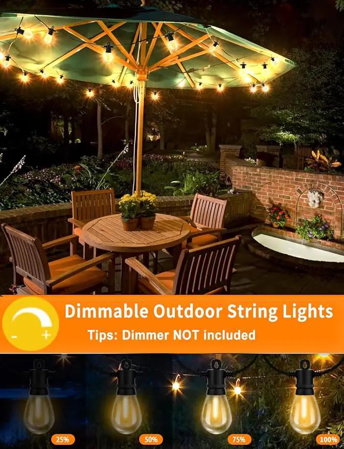 Achin 26FT LED Outdoor String Lights, Patio Lights Waterproof with 13+1 S14 Edison Shatterproof Bulbs, 2200K Dimmable Outside Hanging Lights, String Lights for Outside Backyard Bistro Market Pergola by GreenHaven Gardens