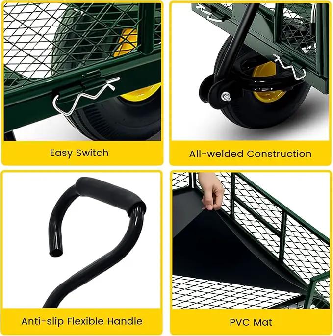 Steel Garden Cart, 2-in-1 Heavy Duty Utility Wagon 900 LBS Capacity Carts with Removable Mesh Sides to Convert into Flatbed, 240° U-Turn 10" Pneumatic Tires Garden Wagon for Lawn Camping Farm Yard by GreenHaven Gardens