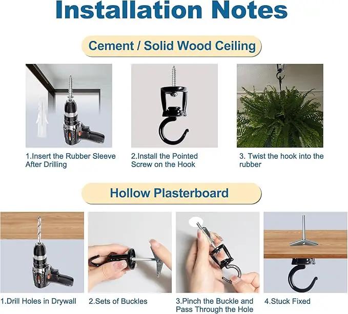 Ceiling Hooks for Hanging Plants (2 PCS Black),Heavy Duty Metal Plant Hooks, Screw in Hooks for Hanging Birdfeeders, Lamps, Planters, Outdoor Decorative Hooks up to 33 lbs by GreenHaven Gardens