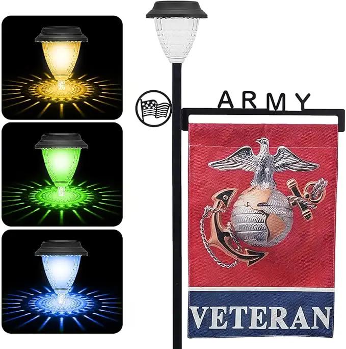 Army Garden Flag Stand Holder with Solar Light Garden Flag Pole with American Flag Gifts Lawn Yard Flag Holder Stake for Flag Outdoor Lawn Décor by GreenHaven Gardens