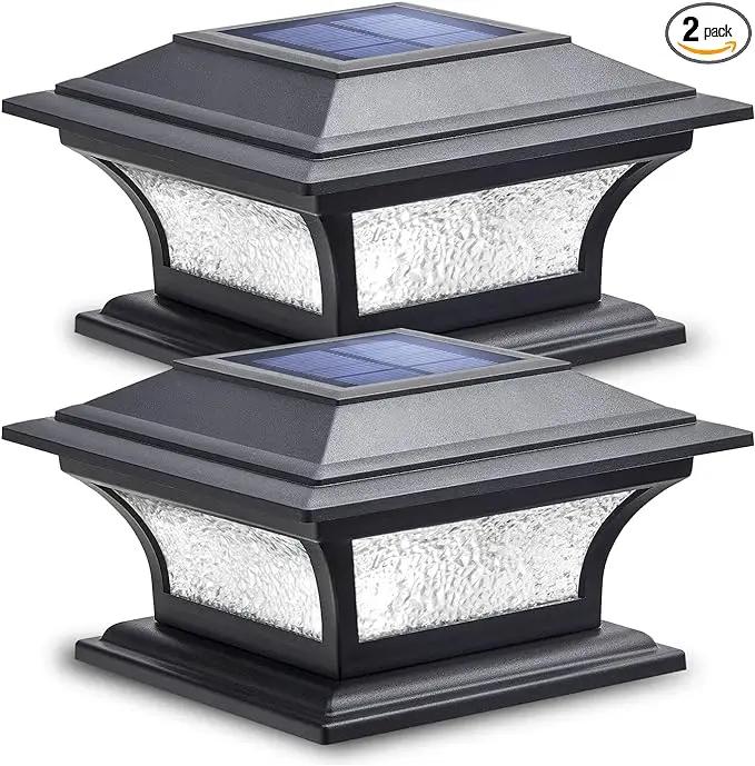 SIEDiNLAR Solar Post Lights Outdoor Glass LED Fence Cap Light 2 Modes for 4x4 5x5 6x6 Posts Deck Patio Garden Decoration Warm White/Cool White Lighting Black (2 Pack) by GreenHaven Gardens