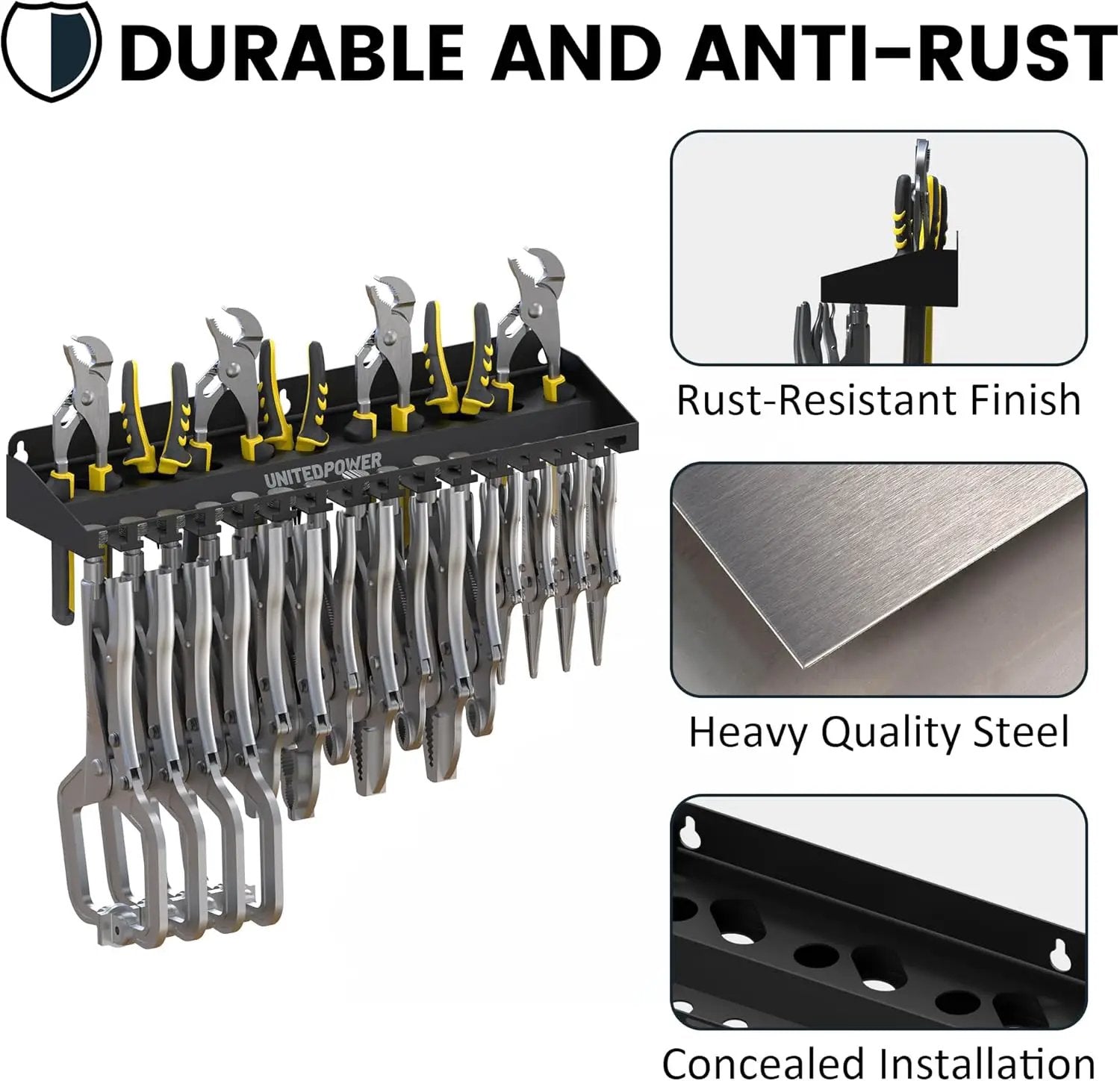 UNITEDPOWER Vise Grip Holder, Wall Mount Pliers Storage Rack Organizer for Workshop, Shed, Garage, Stores up to 15 Vises or 11 Pliers by GreenHaven Gardens