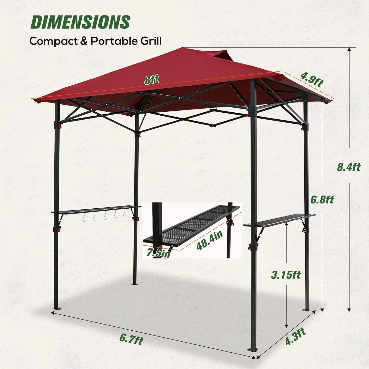 COOS BAY 8x5 Pop up Grill Gazebo Portable BBQ Gazebo Canopy Tent with Carry Bag, Outdoor Barbeque Shelter, Red by GreenHaven Gardens