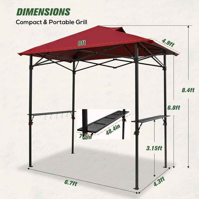 COOS BAY 8x5 Pop up Grill Gazebo Portable BBQ Gazebo Canopy Tent with Carry Bag, Outdoor Barbeque Shelter, Red by GreenHaven Gardens