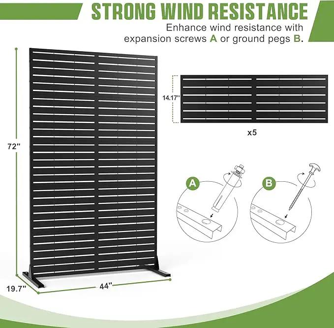FENCY Metal Privacy Screen with Stand 72" H×44" W Outdoor Freestanding Privacy Panels, Outdoor Privacy Screen for Deck Patio Balcony(Black-Louvered) by GreenHaven Gardens