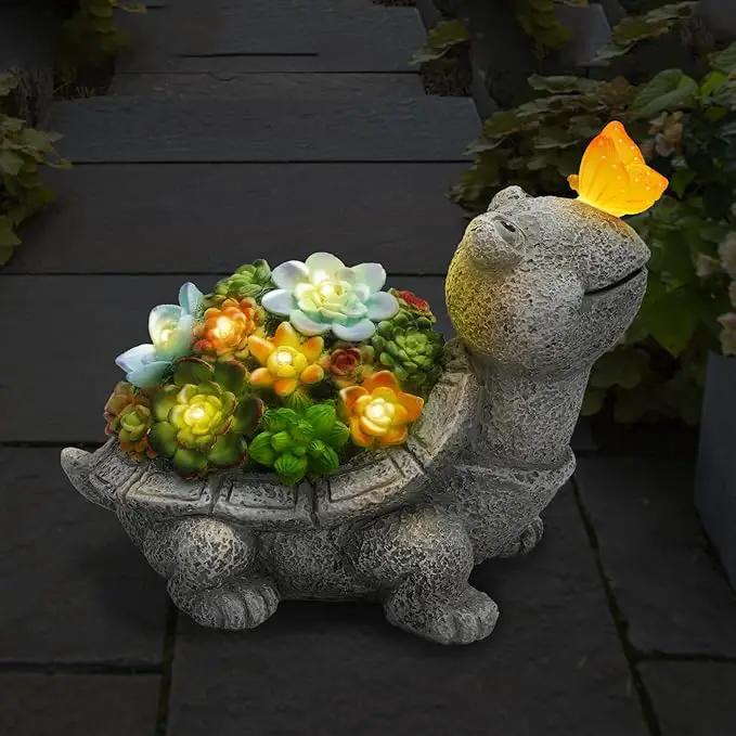 Solar Garden Outdoor Statues Turtle with Succulent Butterfly 8 LED Lights, Lawn Decor Tortoise Figurine for Patio Balcony Yard, Yard Unique Christmas Birthdays Gift for Mom Grandma by GreenHaven Gardens