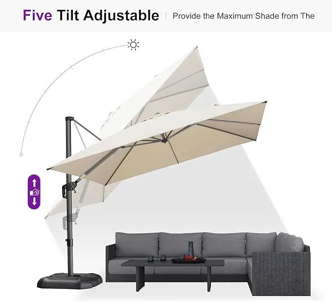 PURPLE LEAF 10 Feet Patio Umbrella with Base Outdoor Cantilever Square Umbrella Aluminum Offset Umbrella with 360-degree Rotation for Garden Deck Pool Patio, Beige by GreenHaven Gardens