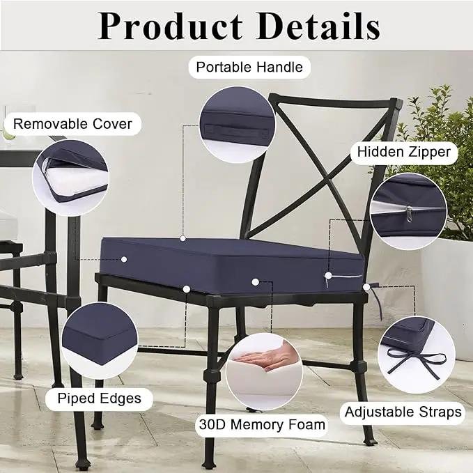 Outdoor Chair Cushions Set of 2 for Patio Furniture 19x19x4 Inch Waterproof Patio Chair Cushion 3 Year Color Fastness Square Elastic Foam Garden Sofa Couch Pads with Ties and Handle,Grey by GreenHaven Gardens