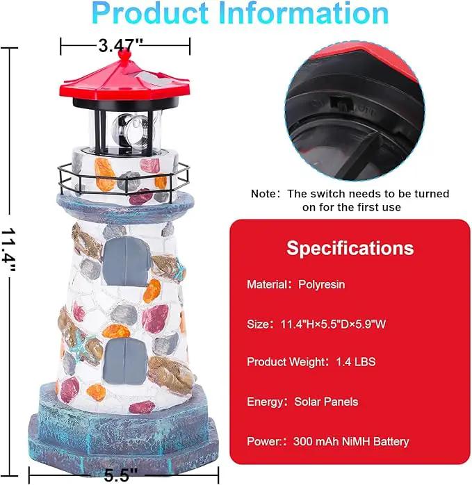 Solar Lighthouse with Rotating Beacon,11.4" Outdoor Garden Lighthouse Decor,Waterproof Statue Lighthouse Lamp for Yard Lawn Patio Gifts by GreenHaven Gardens