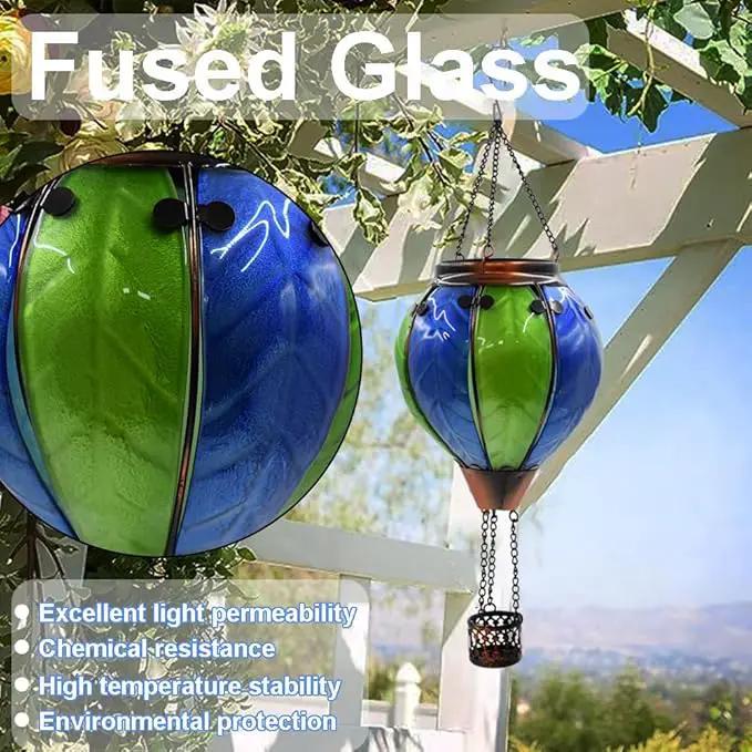 Hot Air Balloon Solar Lantern with Flickering Flame Hanging Solar Lanterns Outdoor Lights Waterproof Lanterns Decorative Garden Patio Yard Party Decor Green&Navy by GreenHaven Gardens