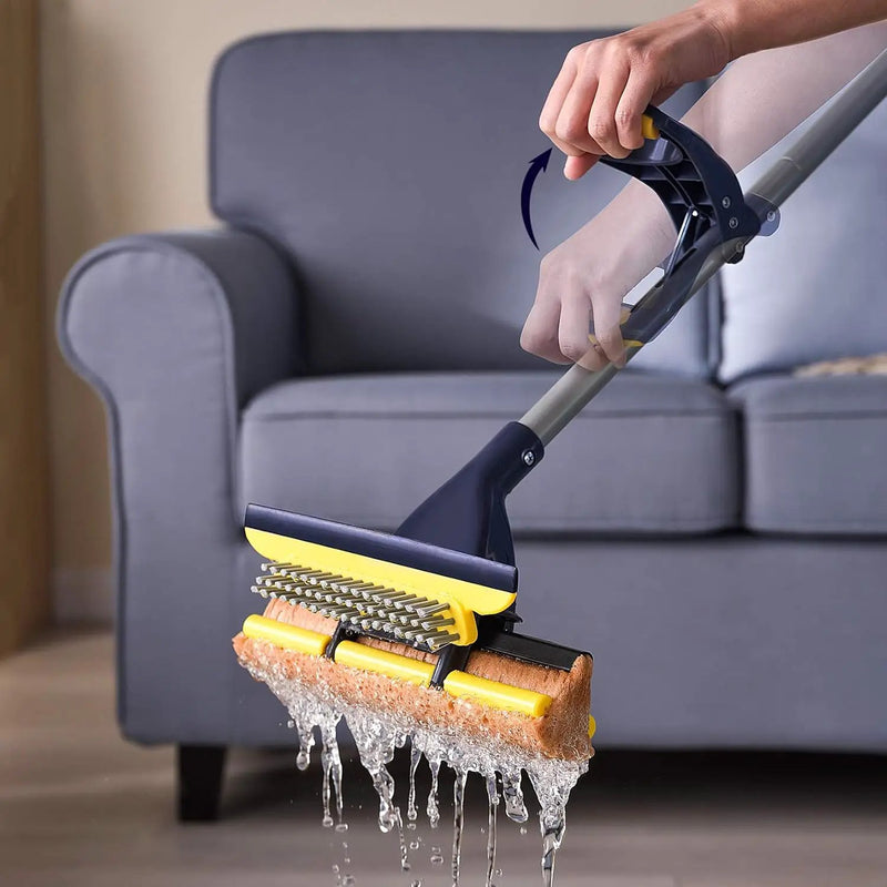 Yocada Sponge Mop Home Commercial Use Tile Floor Bathroom Garage Cleaning Total 3 Sponge Heads Squeegee and Extendable Telescopic Long Handle 42.5 to 52 Inches Easily Dry Wringing Only 3 Heads by GreenHaven Gardens