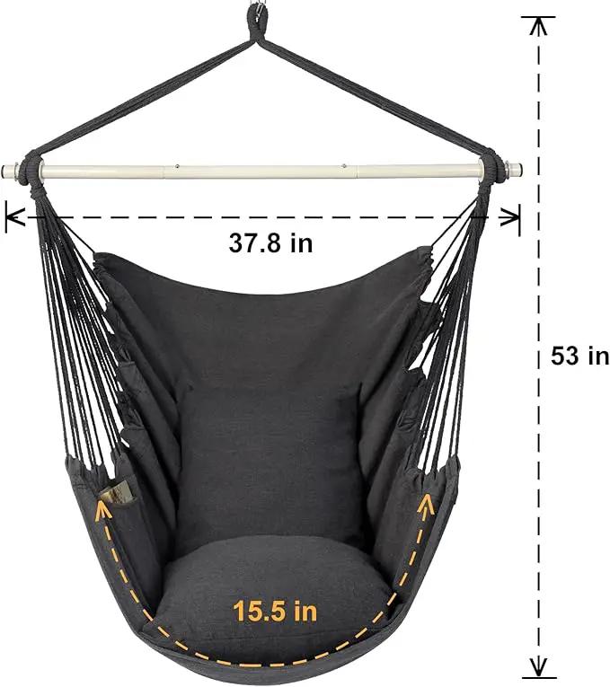 Y- Stop Hammock Chair Hanging Rope Swing Chair, Max 500 Lbs, 2 Seat Cushions Included, Removable Steel Spreader Bar with Anti-Slip Rings, Hardware kit-for Indoor or Outdoor(Dark Grey) by GreenHaven Gardens