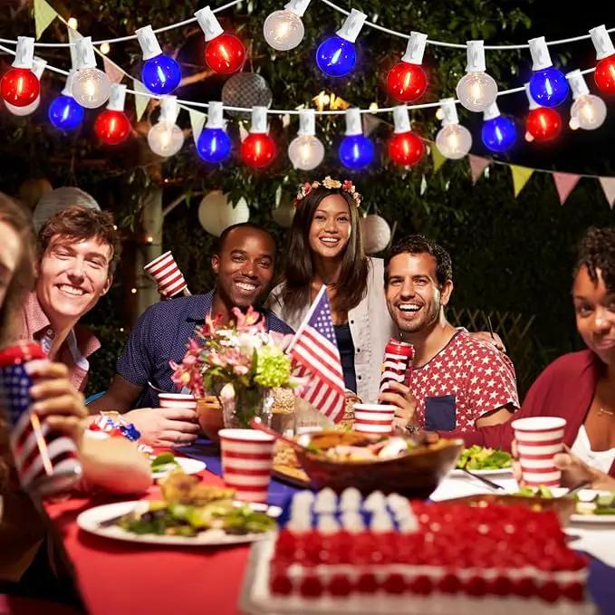27.8Ft G40 Red White and Blue Lights String with 28 Shatterproof LED Globe Bulbs, for Memorial Day 4th of July Decorations Outdoor & Patriotic Decorations Lights for Home Party Patio Gazebo, 0.6W by GreenHaven Gardens